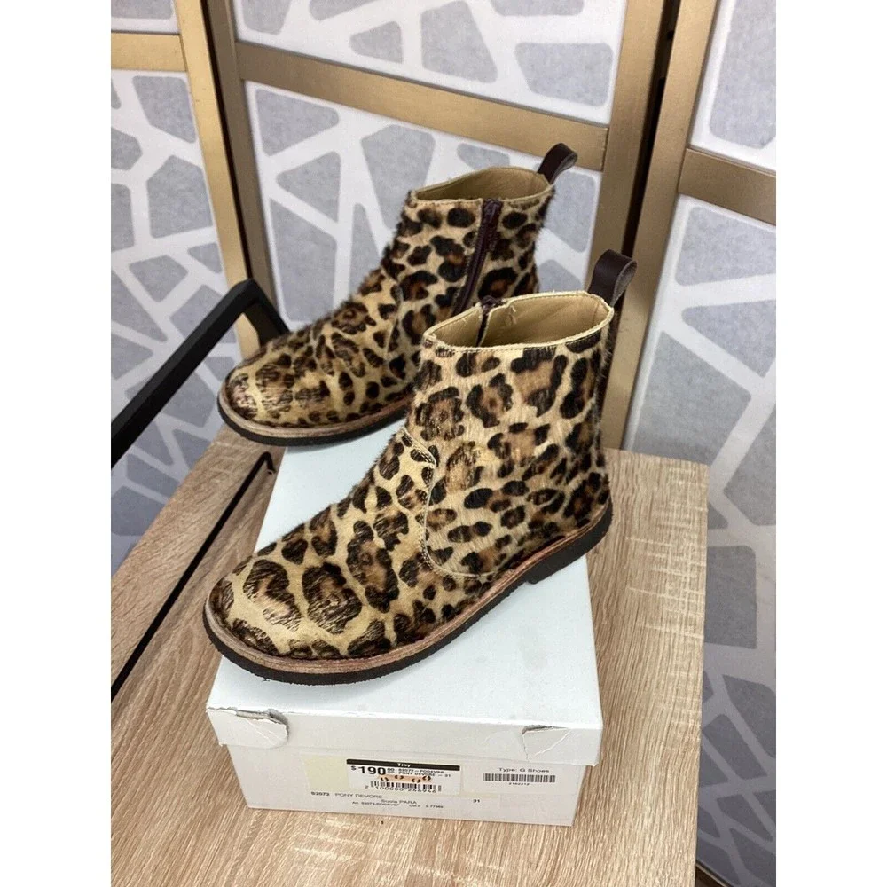 Pepe Devore Pony hair leather big girls booties 31 us 13.5 animal print Italy
